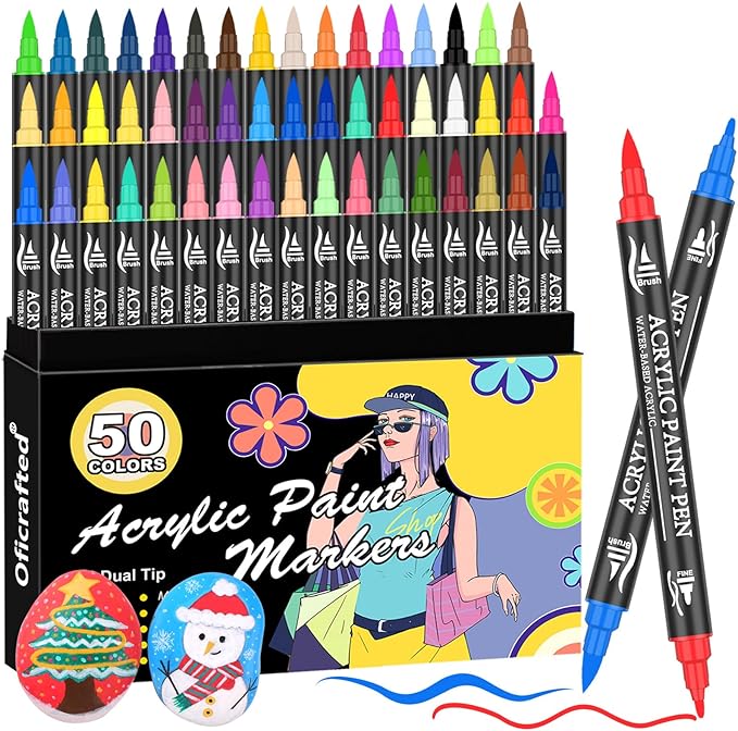 Acrylic Paint Pens, 50 Colors Dual Tip Markers